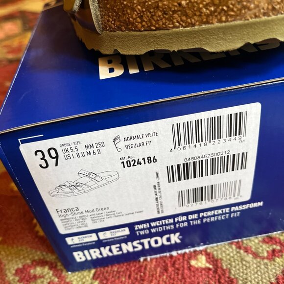 NWB Birkenstock Franca, High-Shine Mud Green leather 39R - Picture 2 of 6